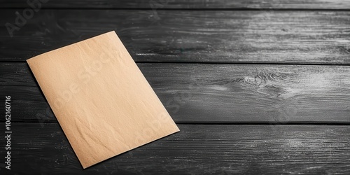 Mockup of a blank envelope on a dark wooden surface.