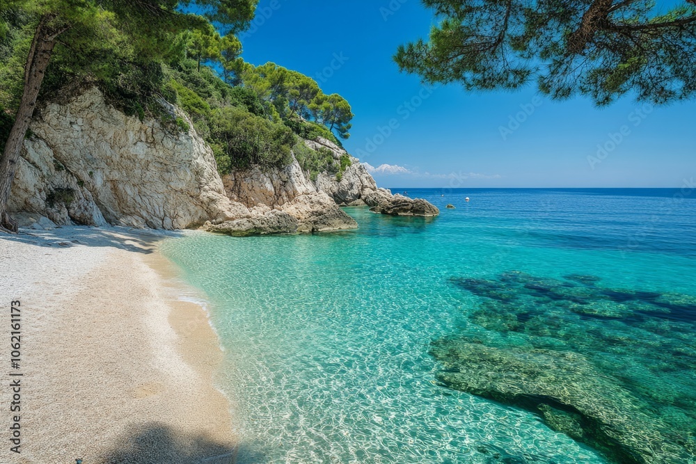 Fototapeta premium Crystal clear water washes onto beach