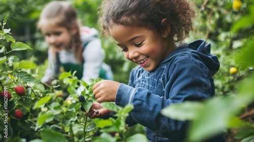 Wallpaper Mural Little girl picking berries in the garden Torontodigital.ca