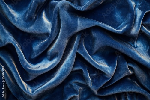 Luxurious deep blue velvet fabric draped in elegant folds