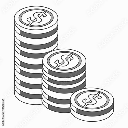 Three stacks of coins, each with alternating bands of light and dark. The coins are depicted in a monochromatic style, with the bands representing different shades of gray.