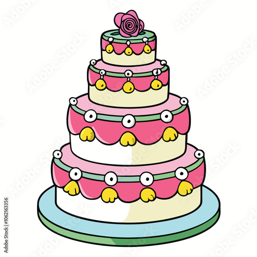 Wedding Cake vector illustration on black and white.