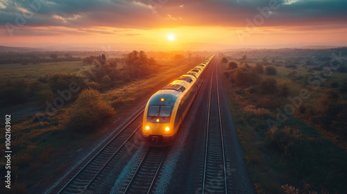 high-speed train passing through the countryside, fast and sustainable land transportation