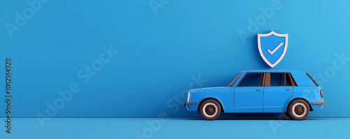 blue car with shield symbol representing security and protection