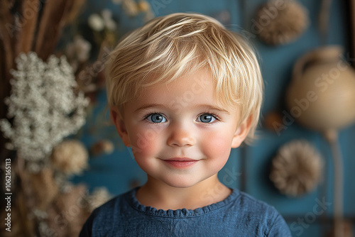 portrait of an white little boy with a smile