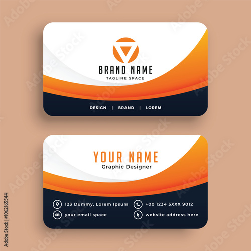 Professional business card with deep orange color design template vector