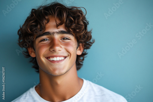 Portrait of smiling white cute teenage boy