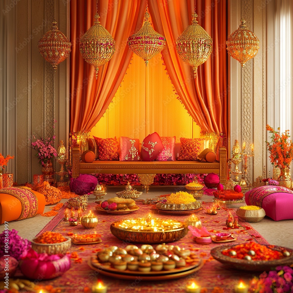 design A Diwali party E- invite / invitation card with the theme , SAFFRON & SPARKLES , where everything is in ombre shades of saffron , decor,generative ai design A Diwali party E- invite / invitation card with the theme , SAFFRON & SPARKLES , where everything is in ombre shades of saffron , decor,generative ai