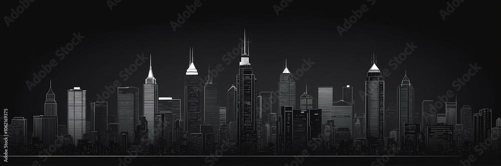 Fototapeta premium cityscape silhouette north american themed banner with black backdrop. light blinds background