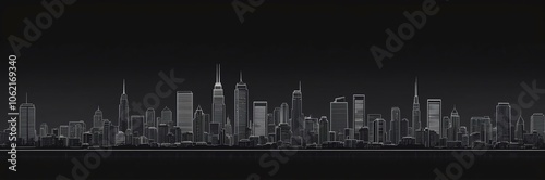 cityscape silhouette north american themed banner with black backdrop. light blinds background