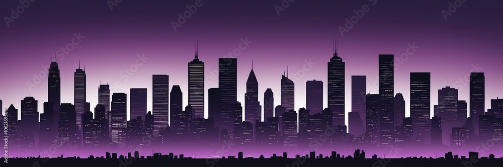 Obraz premium cityscape silhouette north american themed banner with purple backdrop. light blinds background