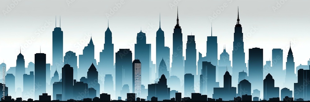 cityscape silhouette north american themed banner with white backdrop. light blinds background cityscape silhouette north american themed banner with white backdrop. light blinds background