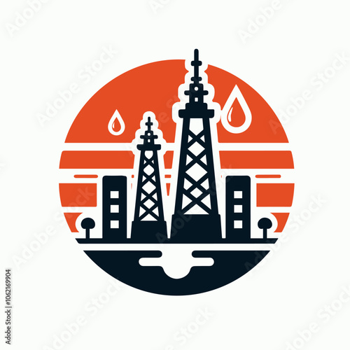 oil platform - petroleum -gas station illustration -logo