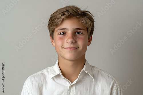 Portrait of smiling white cute teenage boy