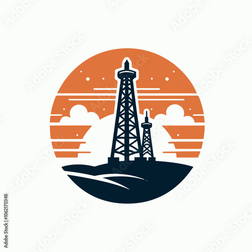 oil platform - petroleum -gas station illustration -logo