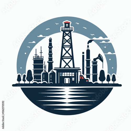 oil platform - petroleum -gas station illustration -logo