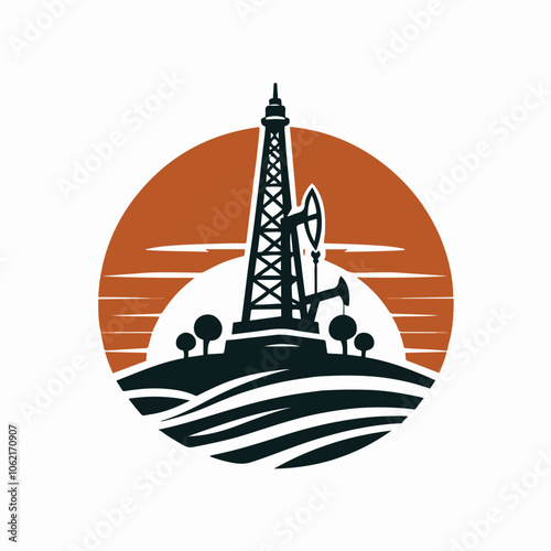 oil platform - petroleum -gas station illustration -logo