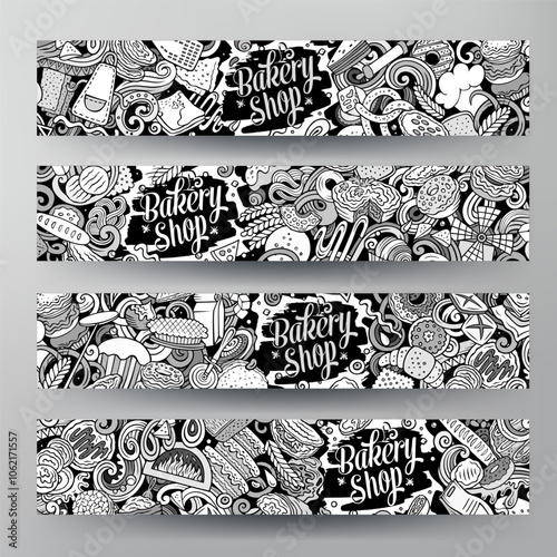 Cartoon vector doodle set of Bakery banners templates