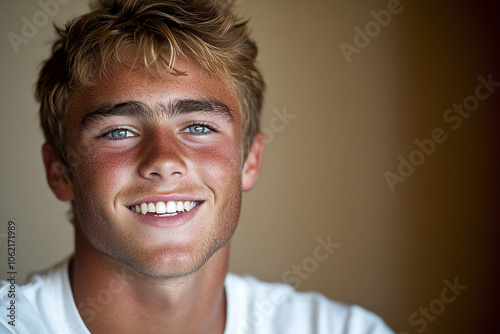 Portrait of smiling white cute teenage boy