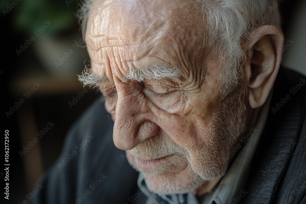 An elderly man deep in thought, captured in a moment of introspection with a gentle expression An elderly man deep in thought, captured in a moment of introspection with a gentle expression