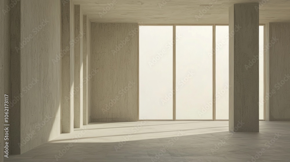 Modern Minimalist Brutalist Home Interior with Concrete Walls, Wooden Accents, and Large Windows for Serene Living Experience Modern Minimalist Brutalist Home Interior with Concrete Walls, Wooden Accents, and Large Windows for Serene Living Experience