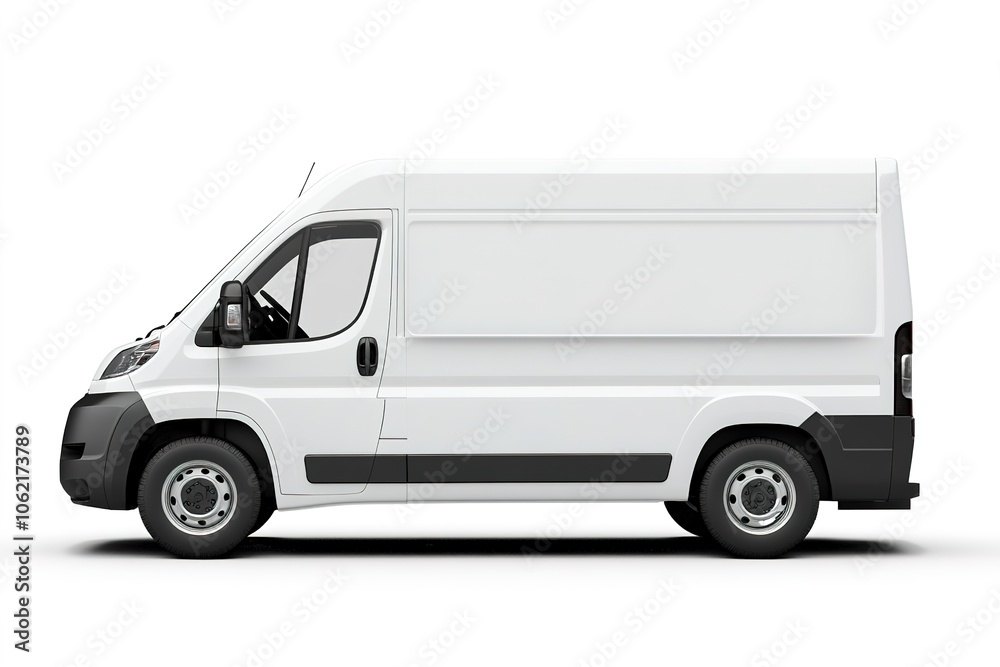 White delivery van on a blank background, side view White delivery van on a blank background, side view