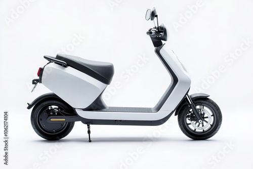 Modern electric scooter on white background, side view