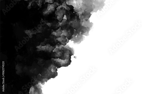 Black Watercolor, Elegant Abstract Ink Flow Art with Transparent Background.