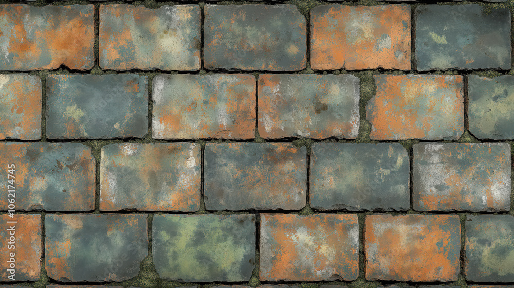 A brick wall with a green and brown color scheme A brick wall with a green and brown color scheme