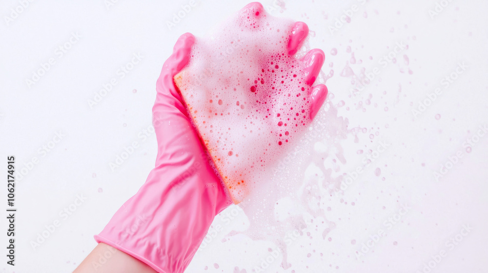 custom made wallpaper toronto digitalCleaning with a pink glove and sponge as bubbles fly in a bright kitchen