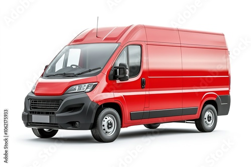 Red delivery van isolated on white background.