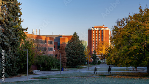 Iconic tower on University of Idaho campus in fall