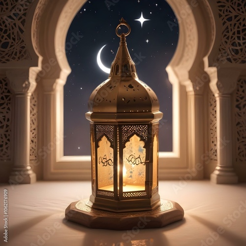 Indian ramadan temple at night with a moon photo