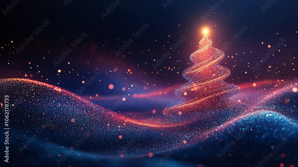 Obraz premium Illustration of a modern Christmas background with a tree in one line