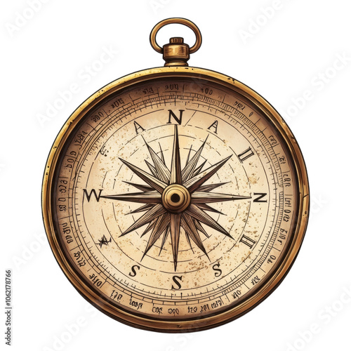 An antique compass with a detailed rose design, showcasing cardinal directions against a dark background.