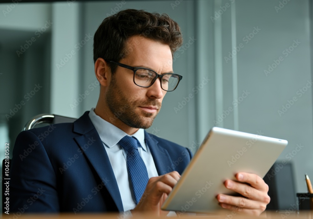 Businessman Using Digital Tablet in Office Businessman Using Digital Tablet in Office