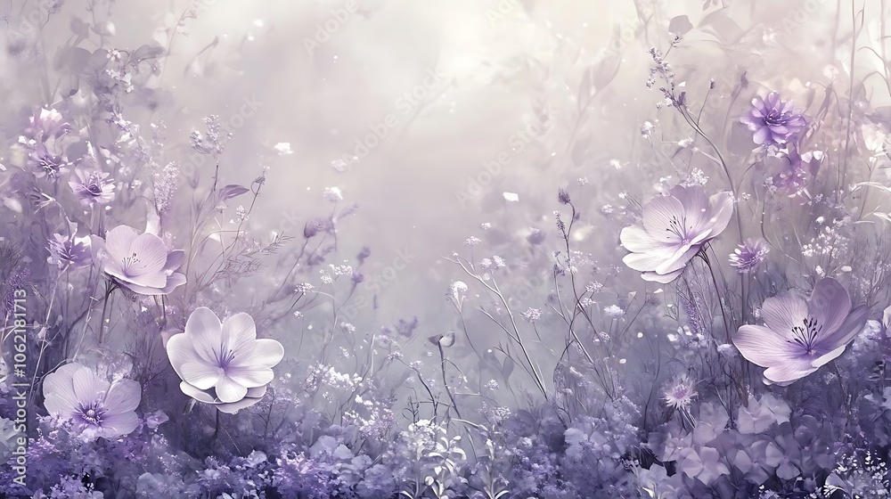 Lavender Flowers Blooming in a Misty Meadow Lavender Flowers Blooming in a Misty Meadow