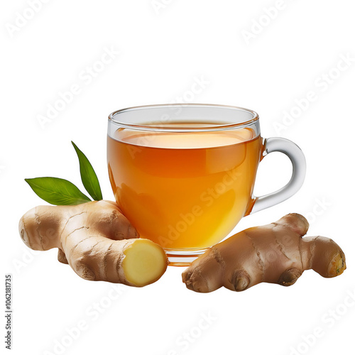 Ginger tea with fresh ginger, transparent background image