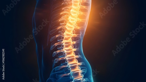 Glowing Spine Illustration: Anatomical View with Orange Highlight


 photo