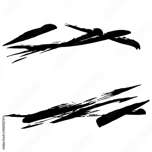 和風素材　筆で描かれた線のイラストセット　ベクター