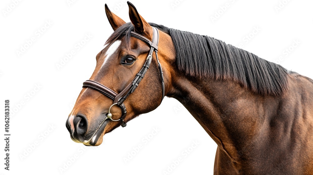 Obraz premium Portrait of a brown horse with a white patch on its forehead 