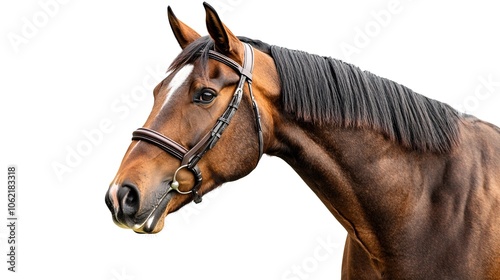 Portrait of a brown horse with a white patch on its forehead 