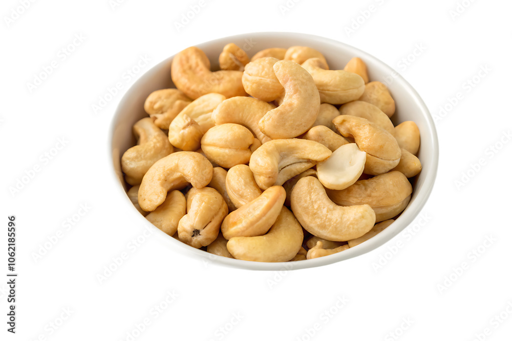 Cashew nuts in a bowl isolate on white background.AI GENERATED Cashew nuts in a bowl isolate on white background.AI GENERATED