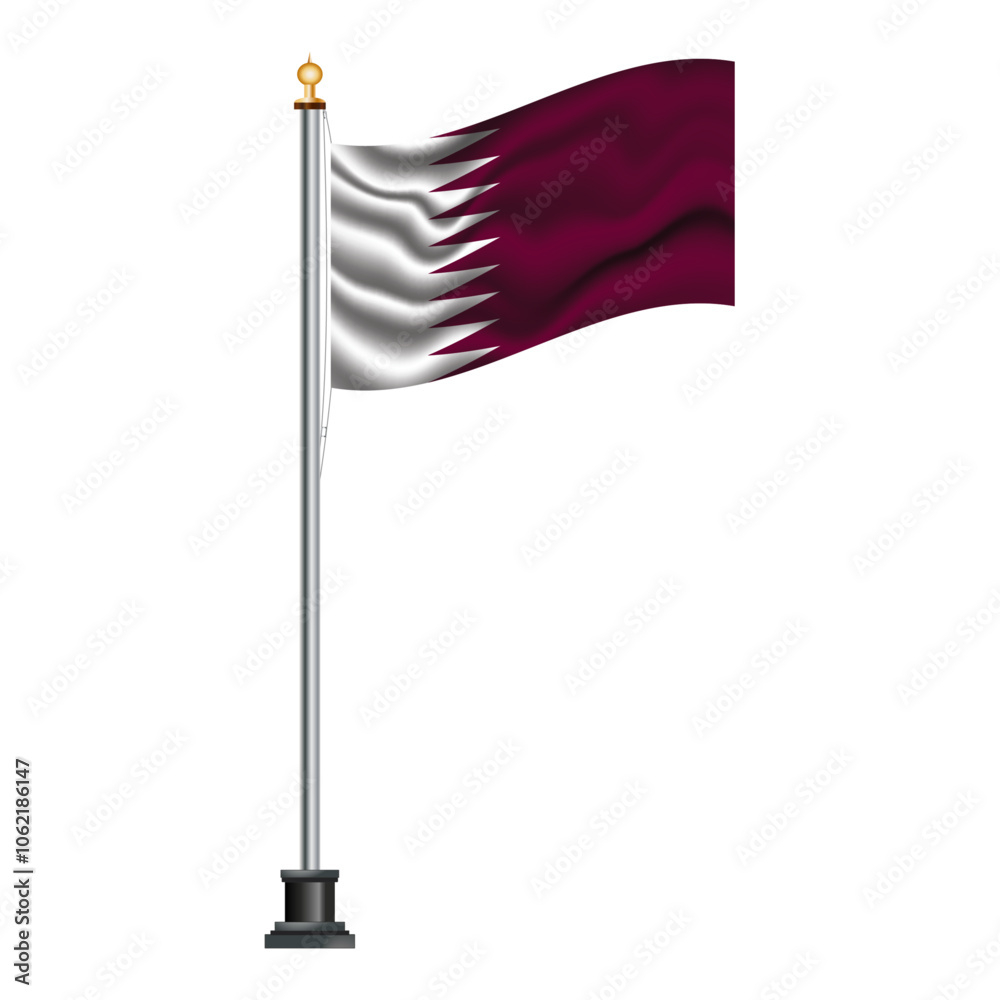 Qatari flag waving on a flagpole, isolated on transparent or white background, vector illustration. The national flag of Qatar. Qatari flag waving on a flagpole, isolated on transparent or white background, vector illustration. The national flag of Qatar.