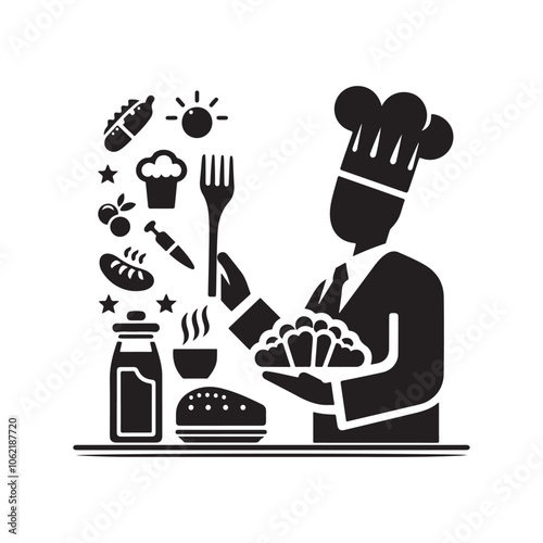 Food Service Occupation Silhouette Vector | Essential Culinary Industry Illustrations