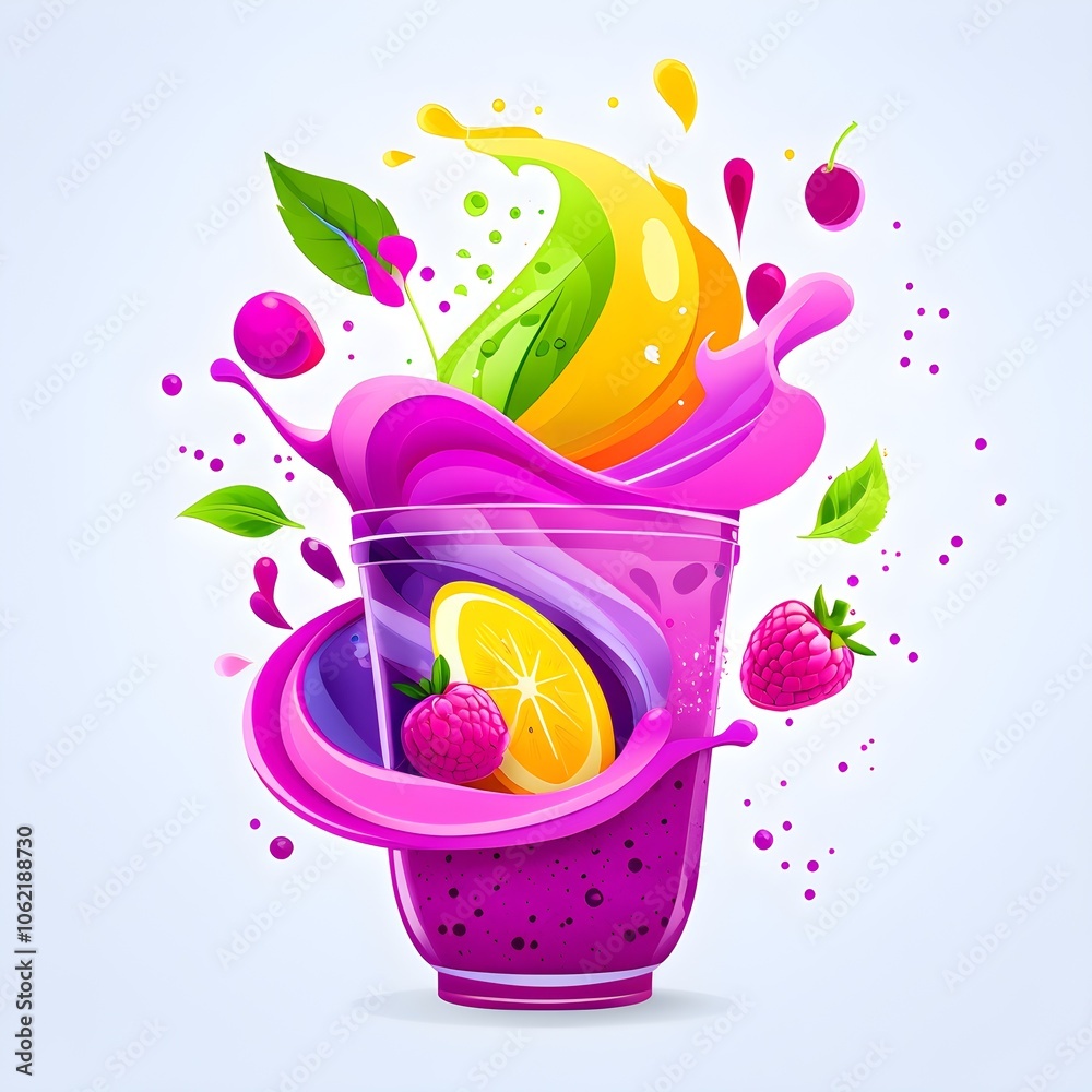 a vibrant smoothie blending abstract shapes and colors, where layers of fruits and greens swirl together, evoking energy and vitality a vibrant smoothie blending abstract shapes and colors, where layers of fruits and greens swirl together, evoking energy and vitality