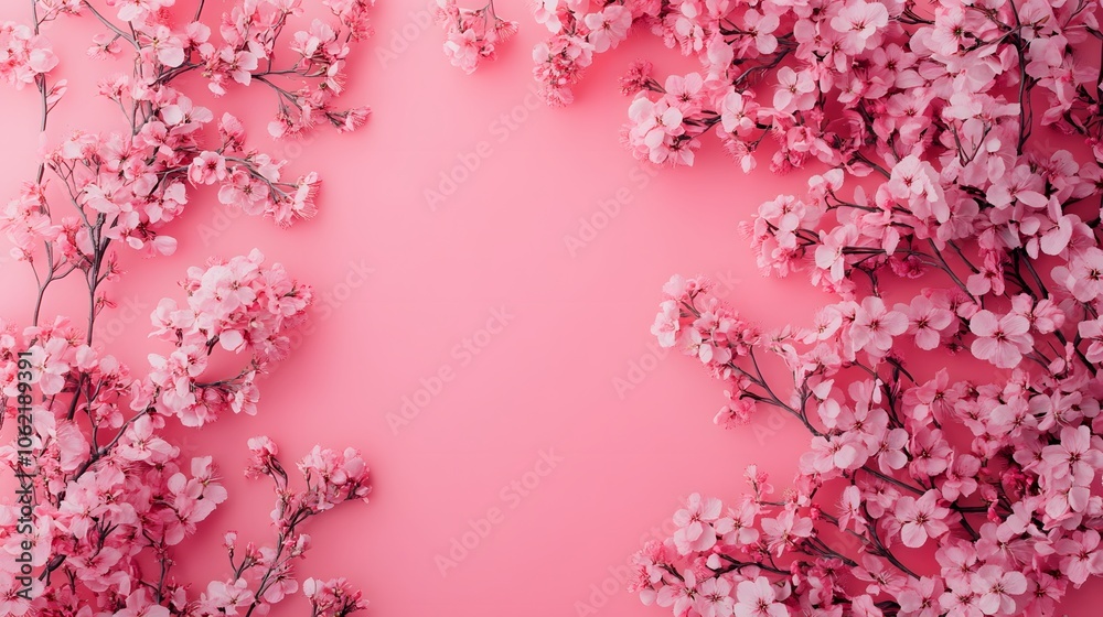 Blossoming Cherry Blossoms on a Pink Background

