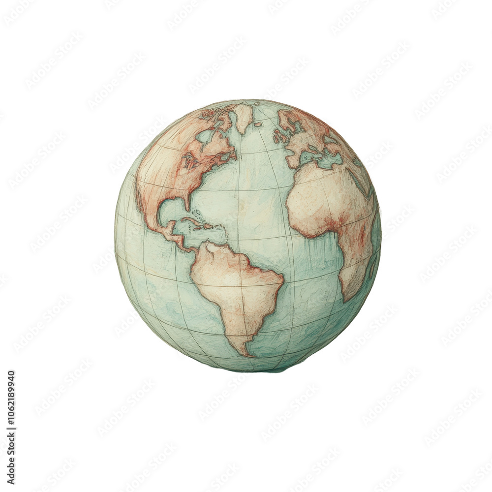 A drawing of the earth with the continents and oceans A drawing of the earth with the continents and oceans