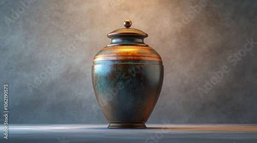 3D Rendered Cremation Urn with Metallic Finish on Grey Background