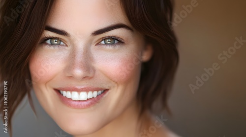 Smiling Woman Portrait with Brown Hair in Natural Light